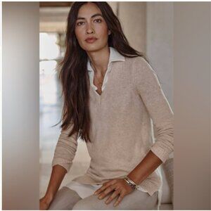 J. Jill Mixed Media Layered Look Cotton Blend V Neck Sweater Size Large